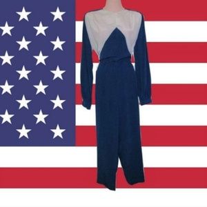 1980 vintage womens blue white jumpsuit size large